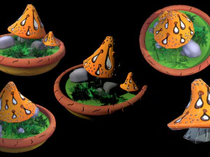 Fantasy Mushrums Low-poly 3D Model