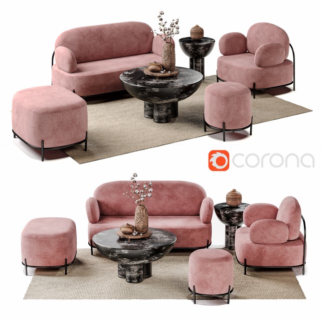 Set furniture Coco pink 3D 模型 .c4d .max .obj .3ds .fbx .stl .blend 