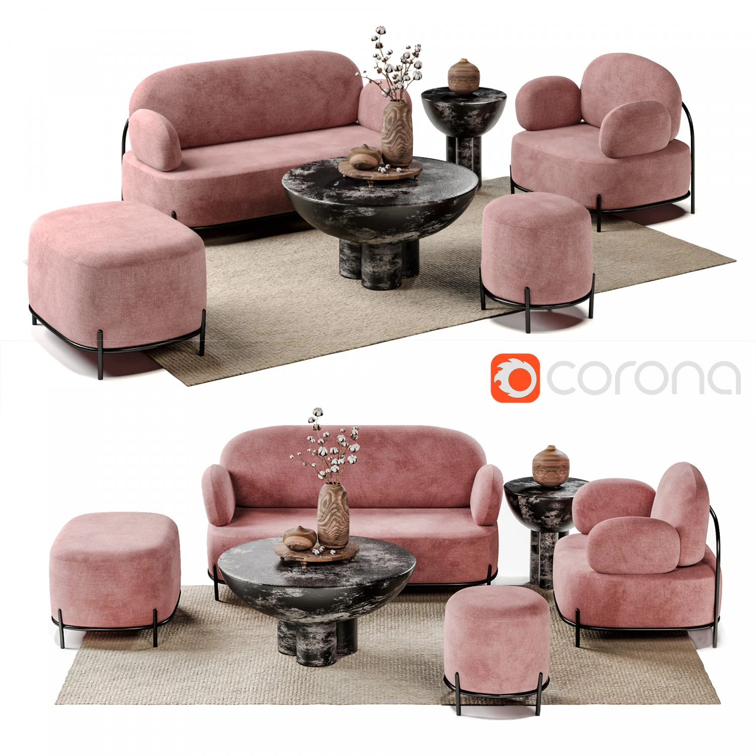 Set furniture Coco pink 3D Model .c4d .max .obj .3ds .fbx .stl .blend 