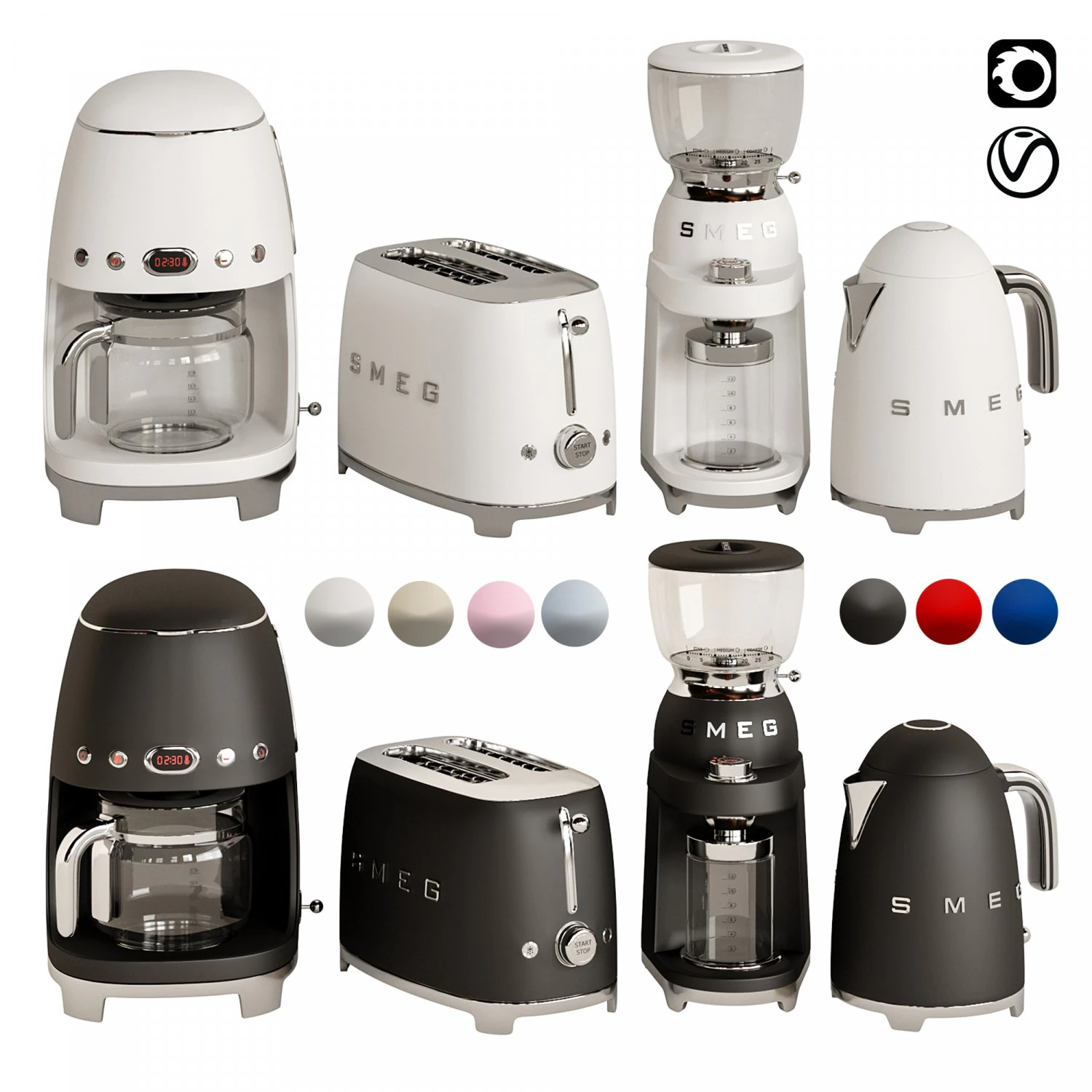 Conjunto de caf&eacute; Smeg 2 Modelo 3D .c4d .max .obj .3ds .fbx .stl .blend 
