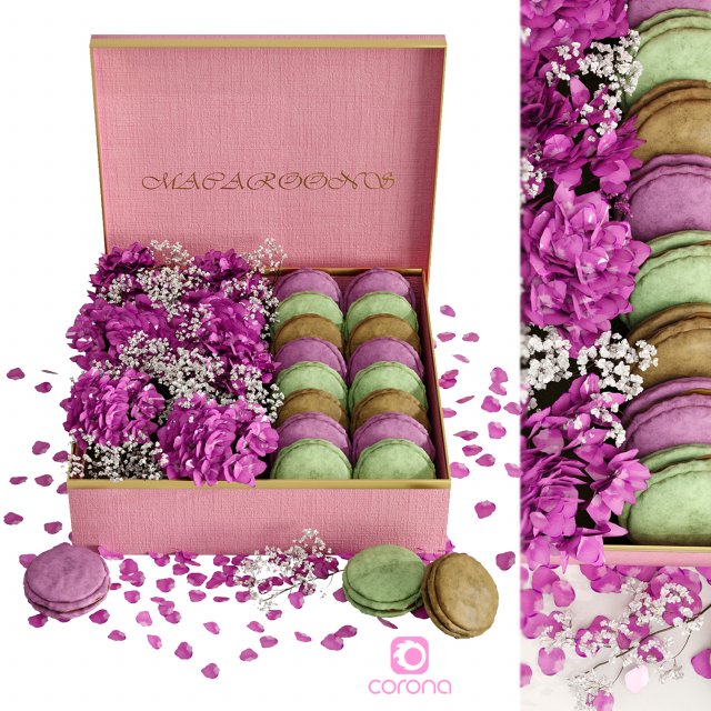 Box macarons 01 3D Model .c4d .max .obj .3ds .fbx .stl .blend 