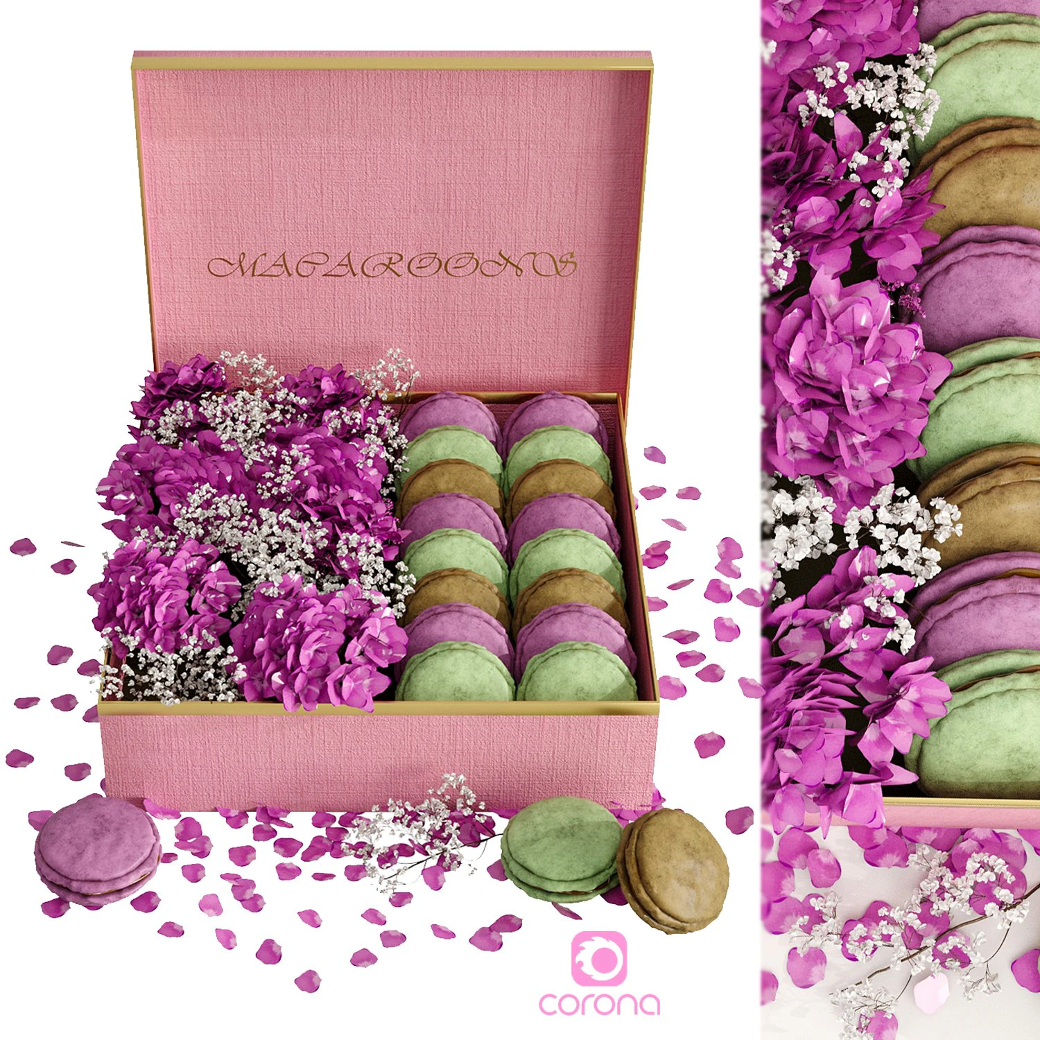 Box macarons 01 3D Model .c4d .max .obj .3ds .fbx .stl .blend 