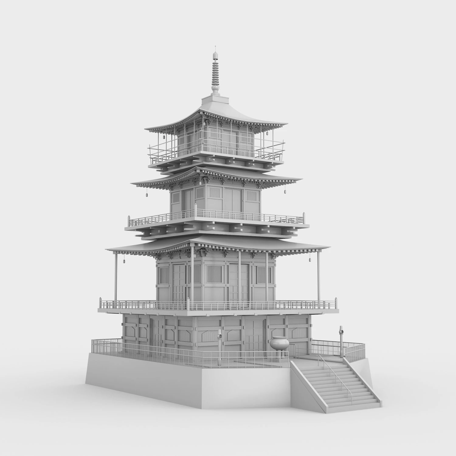 Japanese pagoda 3D Model .c4d .max .obj .3ds .fbx .stl .blend