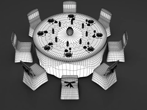 Round Dining Served Table 3D Model