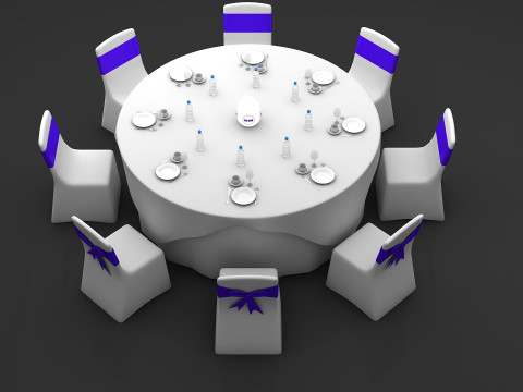 Round Dining Served Table 3D Модель
