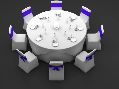 Round Dining Served Table 3D Model