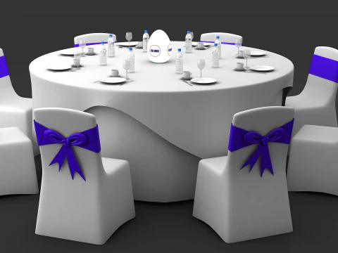 Round Dining Served Table 3D Model