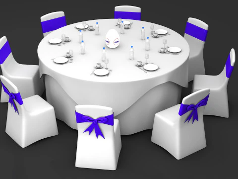 Round Dining Served Table 3D Model