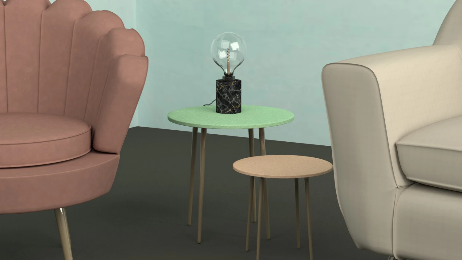 Table Lamp and Two Side Tables 3D Model .c4d .max .obj .3ds .fbx .stl .blend 