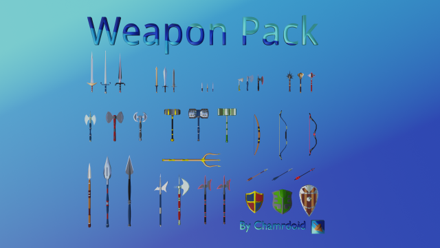 Game ready Melee and bow asset pack Low poly Model 3D .c4d .max .obj .3ds .fbx .stl .blend 