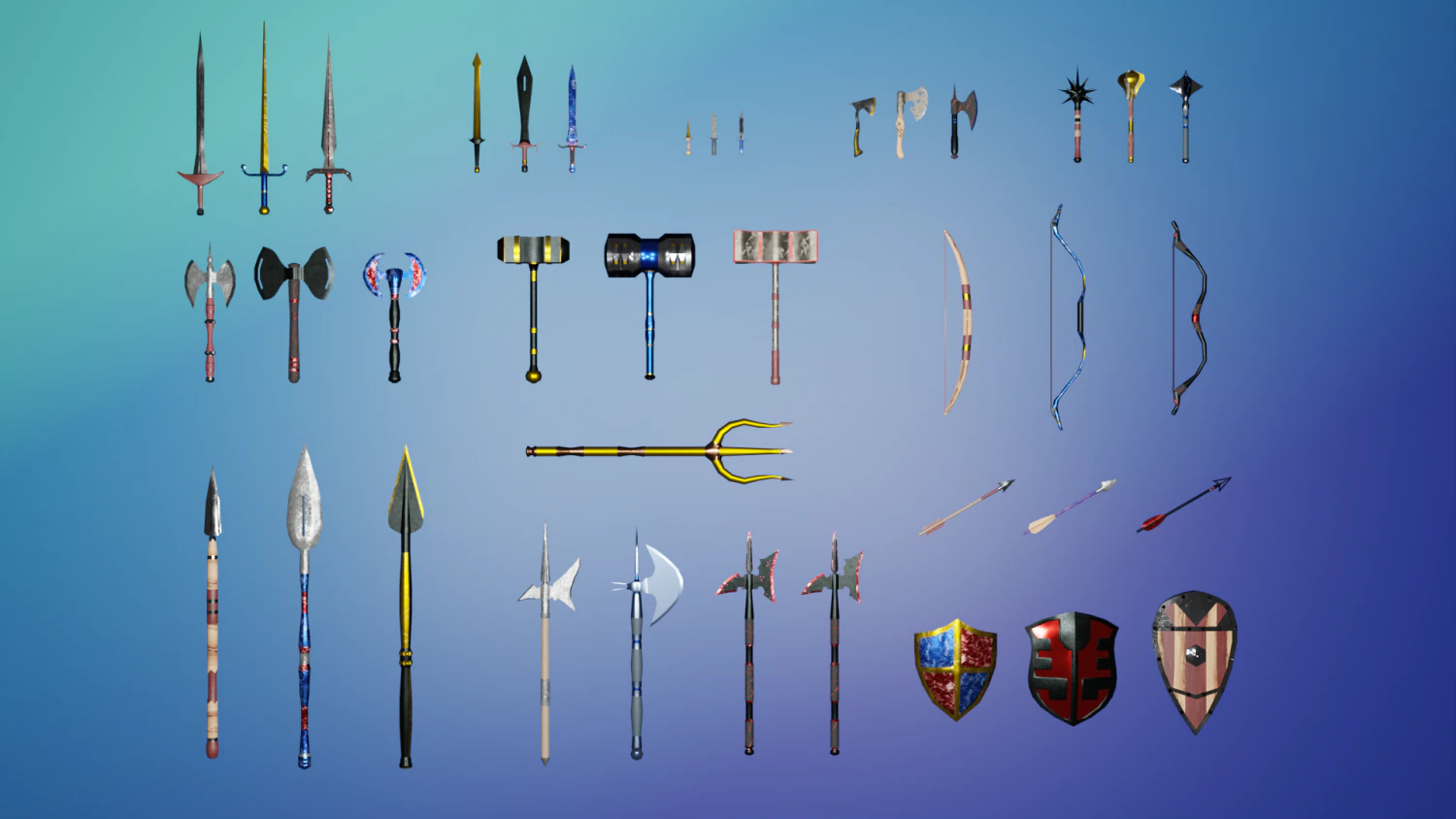 Game ready Weapon pack 3D Model .c4d .max .obj .3ds .fbx .stl .blend 