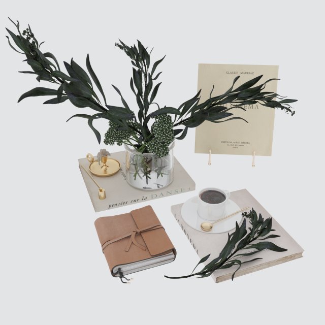 Decorative set 018 with coffee and bouquet Modelo 3D .c4d .max .obj .3ds .fbx .stl .blend 