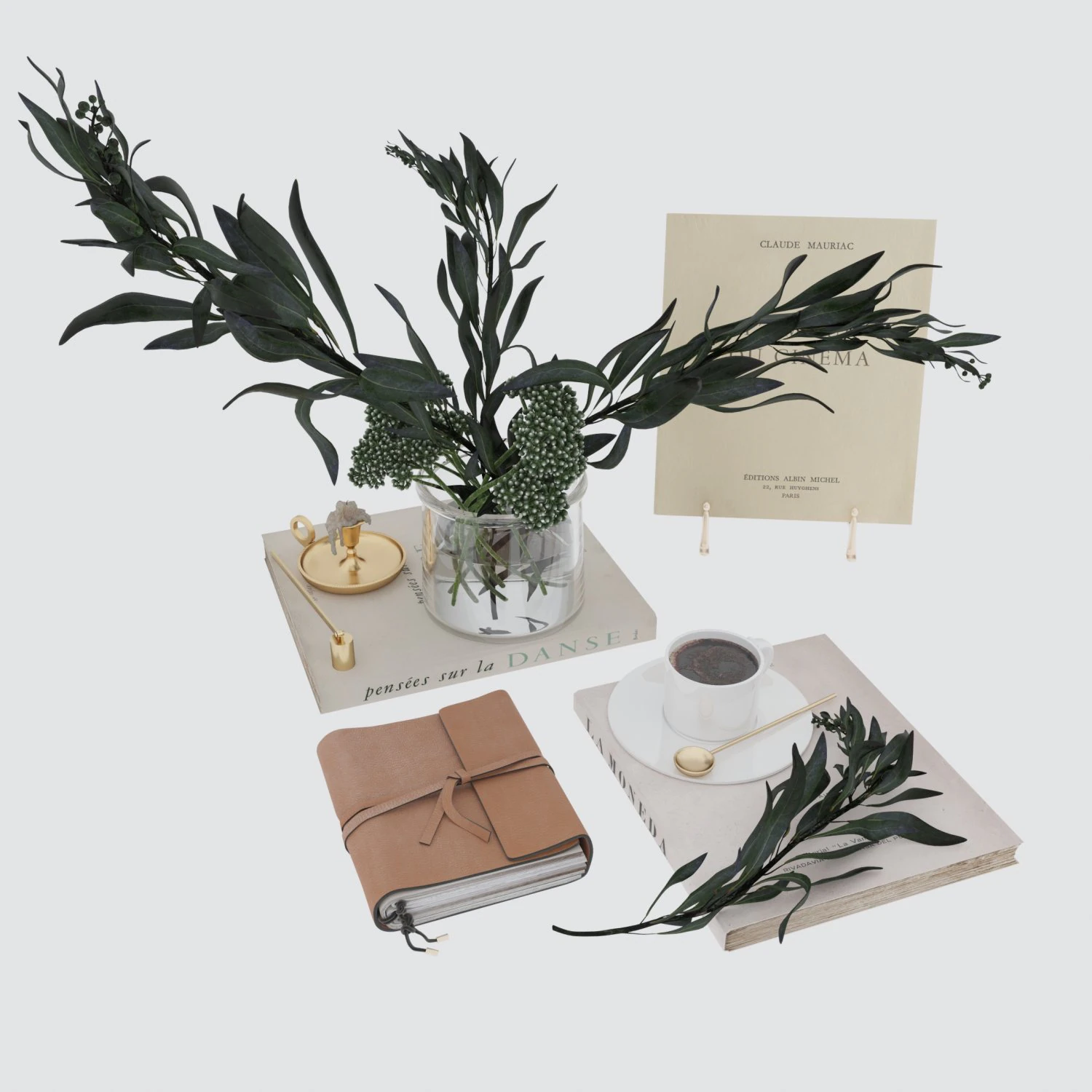 Decorative set 018 with coffee and bouquet 3D Model .c4d .max .obj .3ds .fbx .stl .blend 