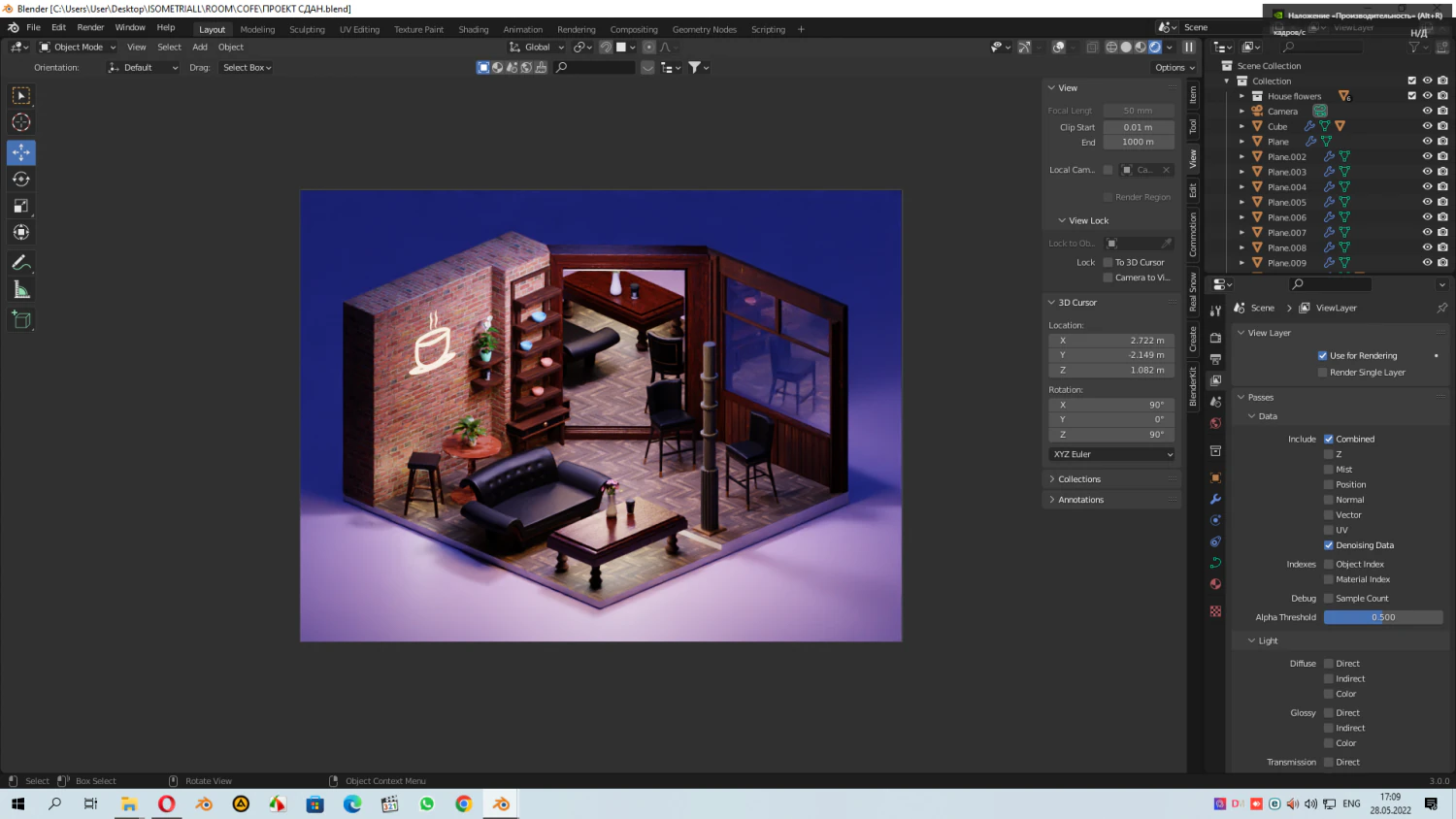 Blender render cycles room 3D Model .c4d .max .obj .3ds .fbx .stl .blend 