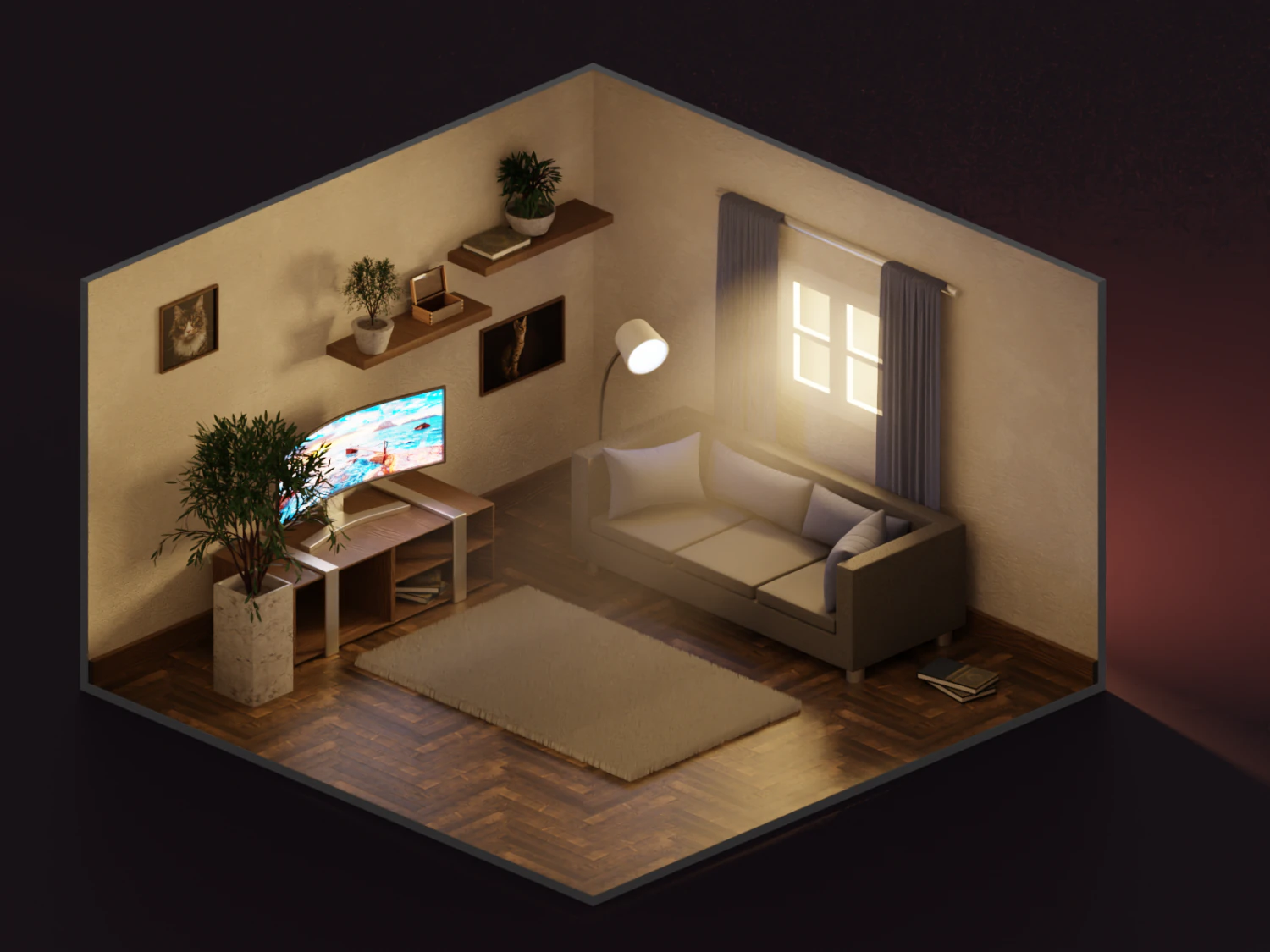 Living room 3D Model .c4d .max .obj .3ds .fbx .stl .blend 
