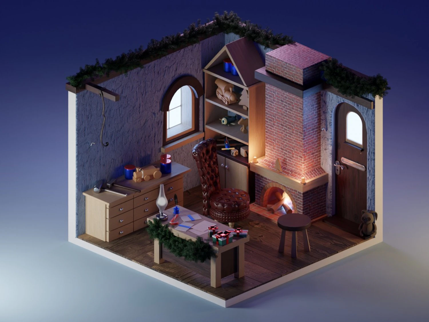Cozy Gift Workshop in Blender 3D Model .c4d .max .obj .3ds .fbx .stl .blend