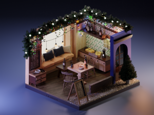 Winter Cafe Illustration in Blender Modelo 3D