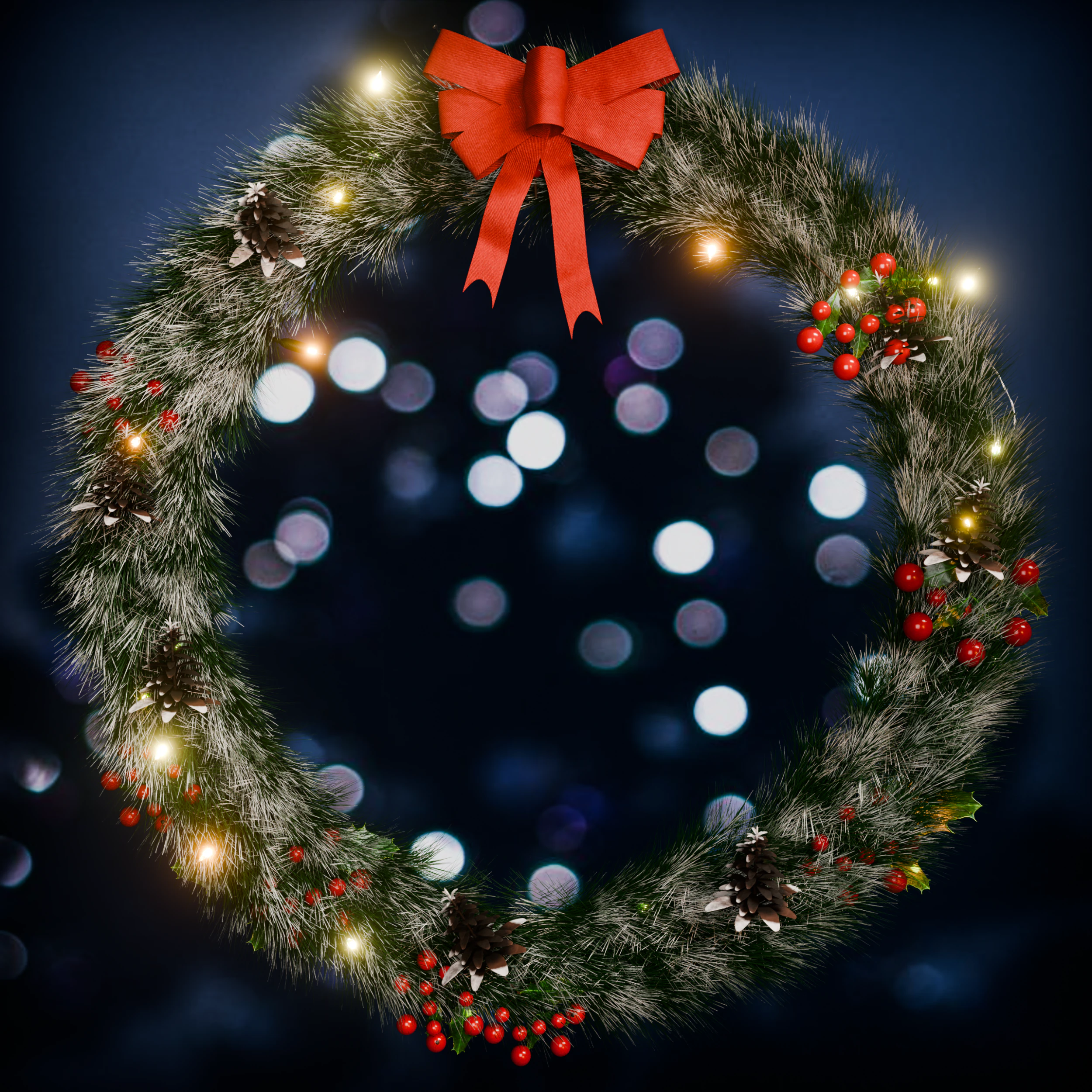 Christmas Wreath 3D Model .c4d .max .obj .3ds .fbx .stl .blend 