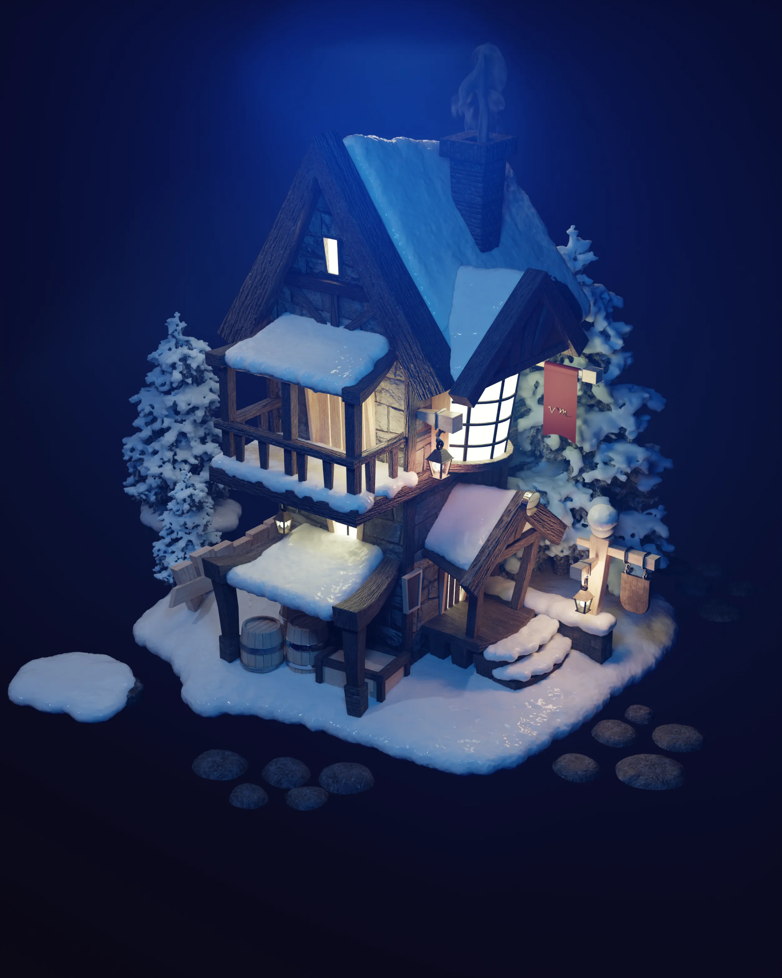 Winter tavern 3D Model .c4d .max .obj .3ds .fbx .stl .blend 