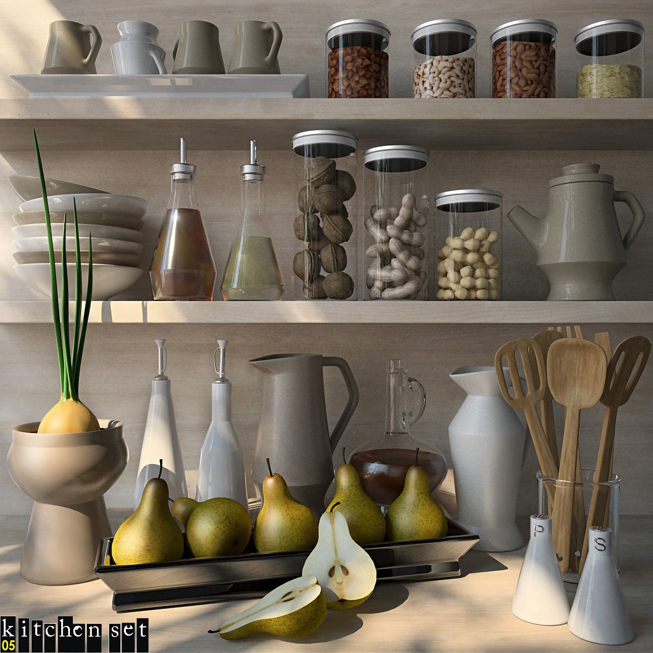 Kitchen Set 05 3D Model .c4d .max .obj .3ds .fbx .stl .blend 
