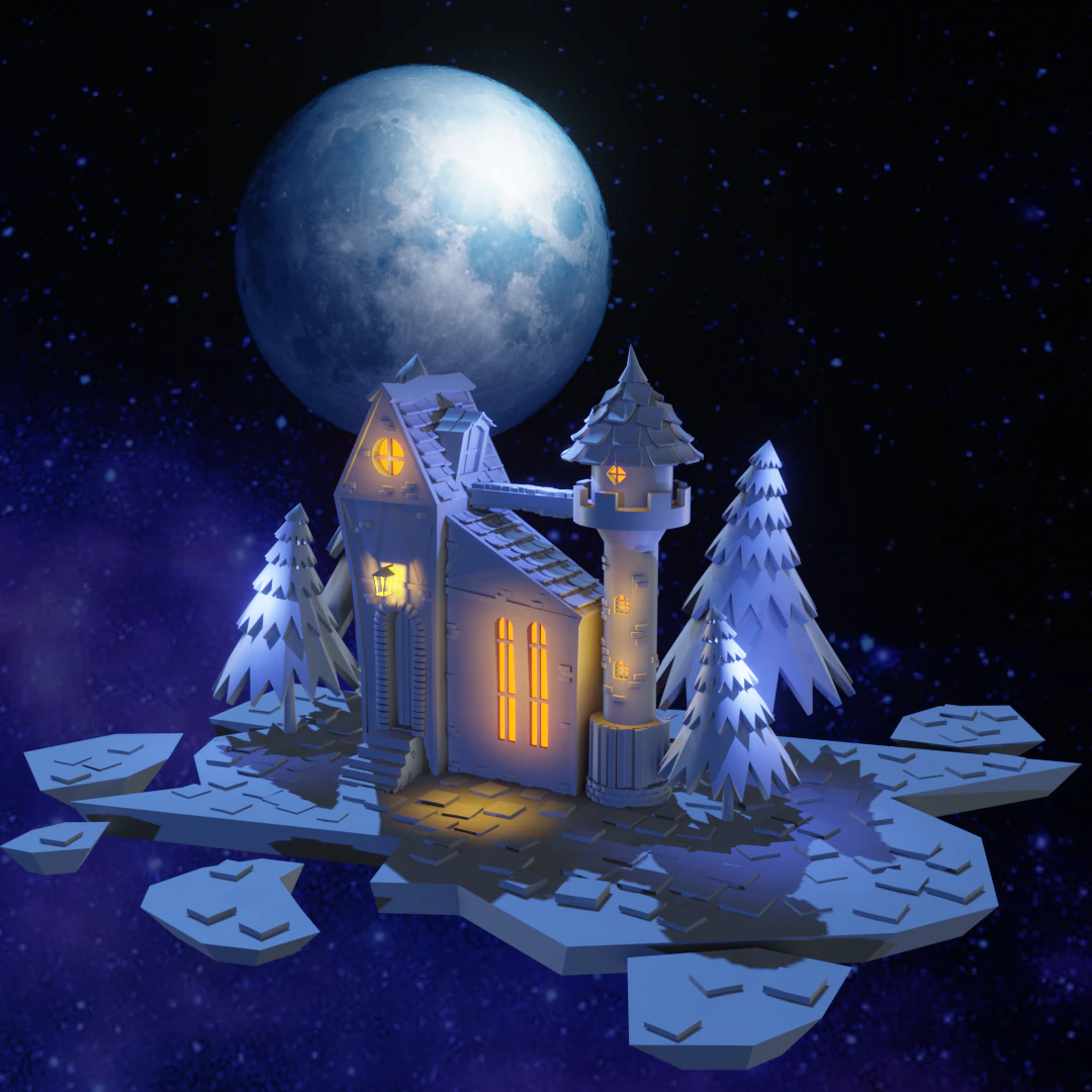 Night castle 3D Model .c4d .max .obj .3ds .fbx .stl .blend 