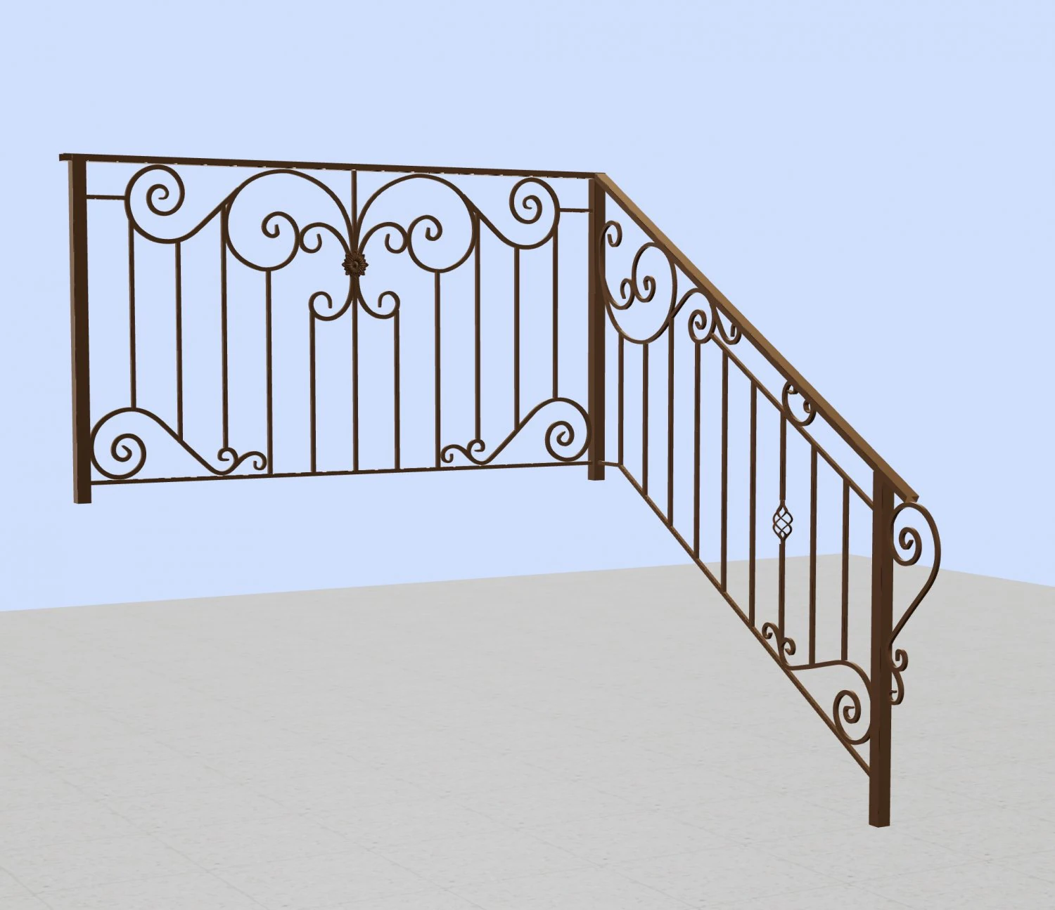 Wrought iron deck railing 3D Model .c4d .max .obj .3ds .fbx .stl .blend 