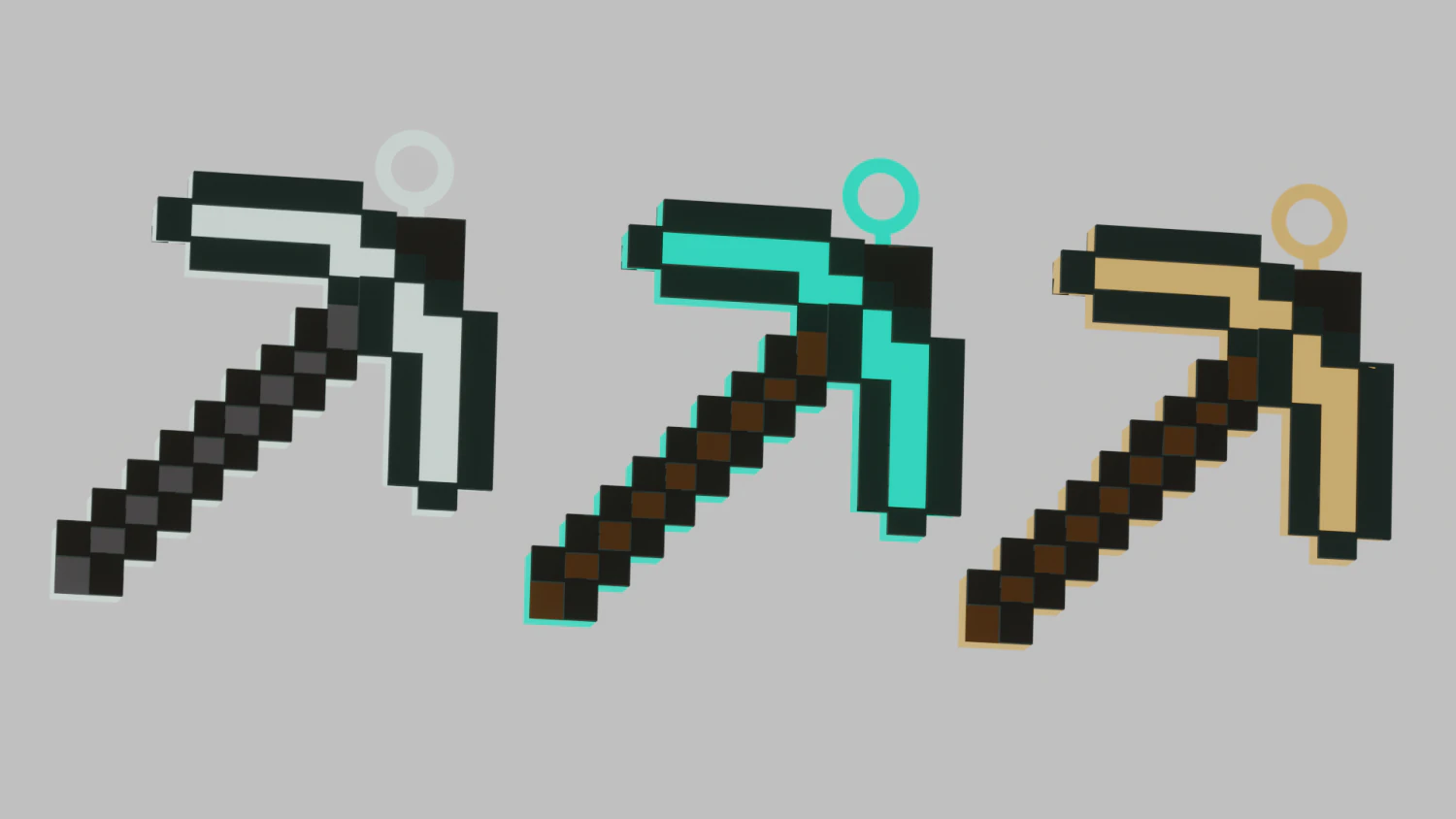 A Minecraft pickaxe for your keychain 3D Print Model .c4d .max .obj .3ds .fbx .stl .blend