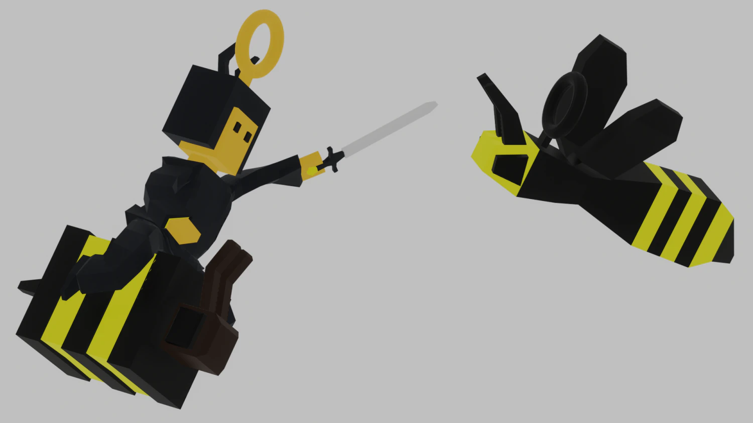 A knight rides a bee and fights a wasp 3D Print Model .c4d .max .obj .3ds .fbx .stl .blend