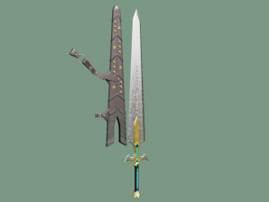 Fantasy Sword Game Ready PBR Unity UE Arnold V-Ray Textures Included Model 3D