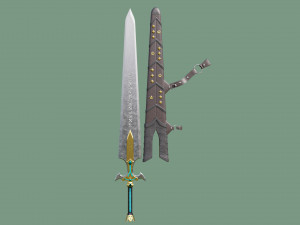 Fantasy Sword Game Ready PBR Unity UE Arnold V-Ray Textures Included Model 3D