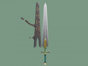 Fantasy Sword Game Ready PBR Unity UE Arnold V-Ray Textures Included Model 3D
