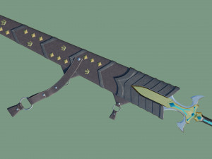Fantasy Sword Game Ready PBR Unity UE Arnold V-Ray Textures Included Model 3D
