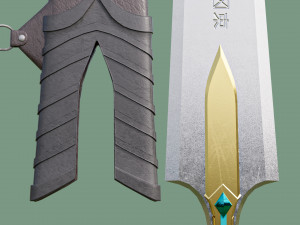 Fantasy Sword Game Ready PBR Unity UE Arnold V-Ray Textures Included Model 3D