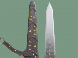 Fantasy Sword Game Ready PBR Unity UE Arnold V-Ray Textures Included Model 3D