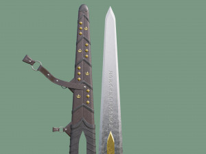 Fantasy Sword Game Ready PBR Unity UE Arnold V-Ray Textures Included Model 3D
