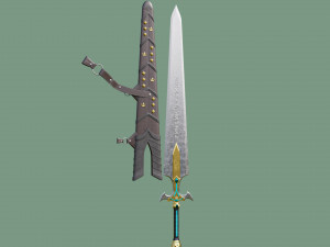 Fantasy Sword Game Ready PBR Unity UE Arnold V-Ray Textures Included Model 3D