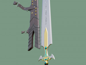 Fantasy Sword Game Ready PBR Unity UE Arnold V-Ray Textures Included Model 3D
