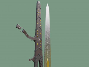Fantasy Sword Game Ready PBR Unity UE Arnold V-Ray Textures Included Model 3D
