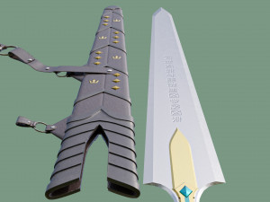 Fantasy Sword Game Ready PBR Unity UE Arnold V-Ray Textures Included Model 3D