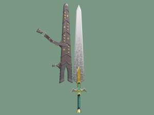 Fantasy Sword Game Ready PBR Unity UE Arnold V-Ray Textures Included Model 3D