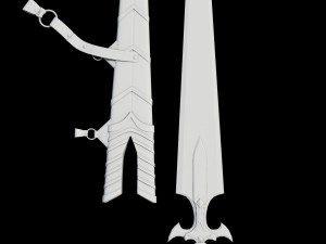 Fantasy Sword Game Ready PBR Unity UE Arnold V-Ray Textures Included Model 3D