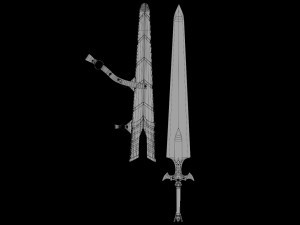 Fantasy Sword Game Ready PBR Unity UE Arnold V-Ray Textures Included Model 3D