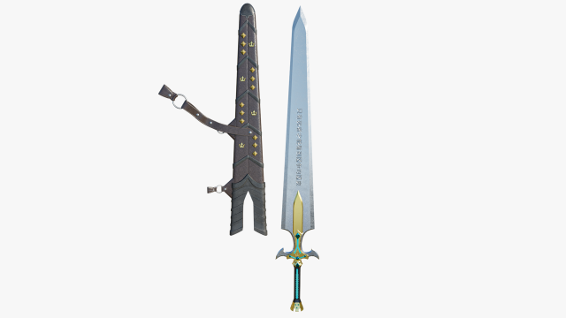 Fantasy Sword Game Ready PBR Unity UE Arnold V-Ray Textures Included Model 3D .c4d .max .obj .3ds .fbx .stl .blend 