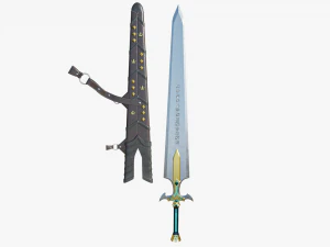 Fantasy Sword Game Ready PBR Unity UE Arnold V-Ray texturen inbegrepen 3D Model