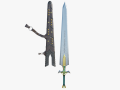 Fantasy Sword Game Ready PBR Unity UE Arnold V-Ray Textures Included 3D Models