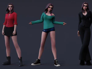 Angela Cartoon Rig 3D Model