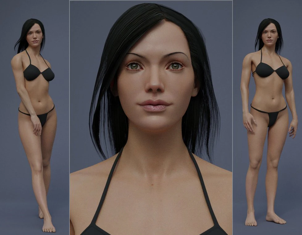 Female Base Black Hair Rig 3D Model .c4d .max .obj .3ds .fbx .stl .blend 