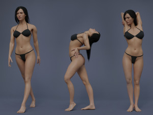 Female Base Black Hair Rig 3D 모델