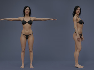 Female Base Black Hair Rig 3D 모델