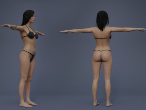 Female Base Black Hair Rig 3D 모델